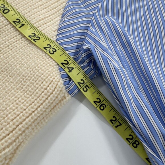 Zara Knit Womens Sweater Shirt Contrast Beige Blue Striped Oversized XS-S NEW - Picture 6 of 14
